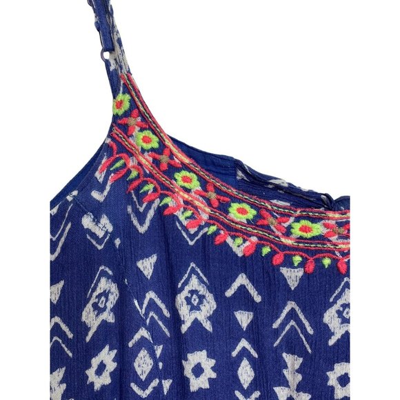 KIWI & PUNCH Blue Neon Embroidered Romper Casual Elastic Large Tie Back - Picture 2 of 7